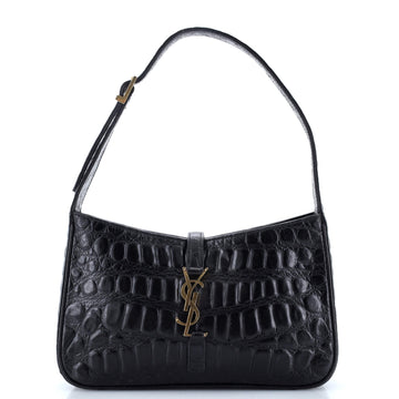 Saint Laurent Le 5 a 7 Hobo Crocodile Embossed Leather Small