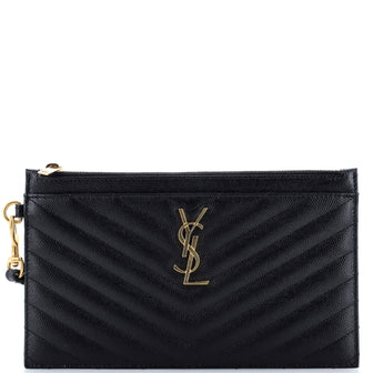 Saint Laurent Classic Monogram Zip Bill Pouch Matelasse Chevron Leather Large