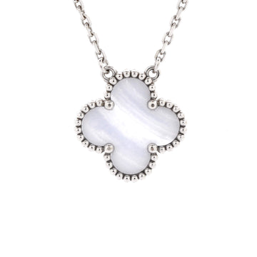 Van Cleef & Arpels Vintage Alhambra Pendant Necklace 18K White Gold and Chalcedony