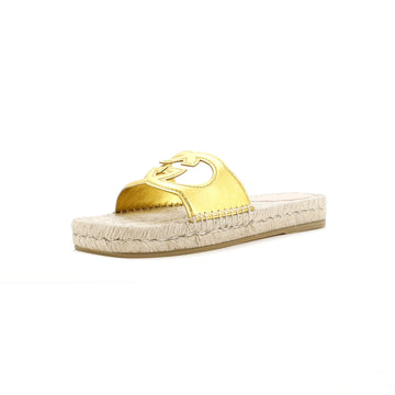 Gucci Women's Interlocking G Cut-Out Espadrille Slide Sandals Leather