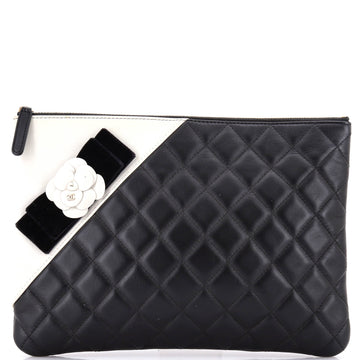 Chanel Camellia O Case Clutch Quilted Lambskin Medium