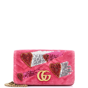 Gucci GG Marmont Heart Chain Flap Bag Sequin Embellished Matelasse Velvet Mini