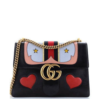 Gucci Web Heart GG Marmont Chain Shoulder Bag Leather Medium