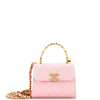 Chanel Coco Enamel Top Handle Flap Bag Quilted Lambskin Small