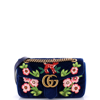 Gucci GG Marmont Flap Bag Embroidered Matelasse Velvet Small
