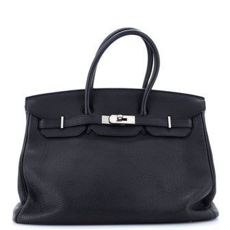 Hermes Birkin Handbag Black Clemence with Palladium Hardware 35