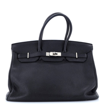Hermes Birkin Handbag Black Clemence with Palladium Hardware 35