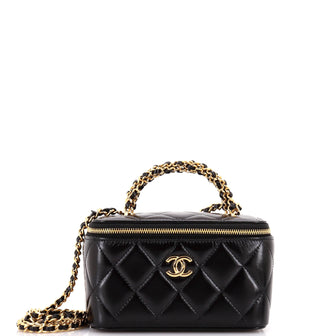 Chanel Woven Top Handle Vanity Case with Chain Quilted Lambskin