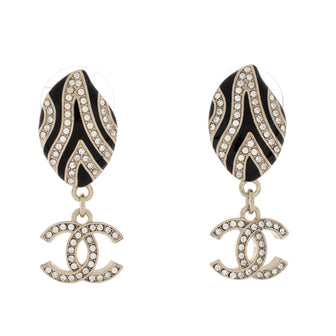 Chanel Tiger Stripe Drop CC Earrings Metal with Crystals and Enamel