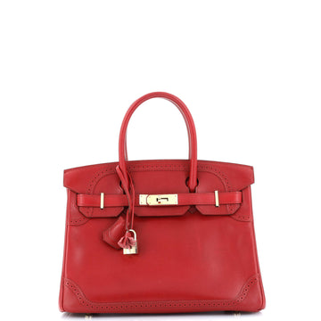 Hermes Birkin Ghillies Bag Red Tadelakt with Gold Hardware 30