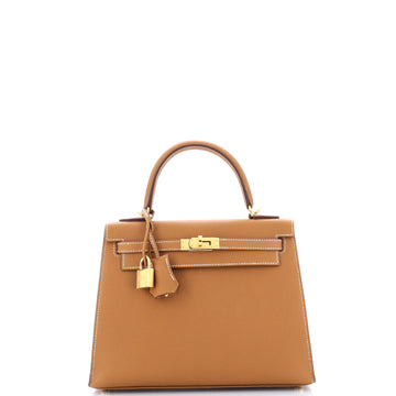 Hermes Kelly Handbag Brown Epsom with Gold Hardware 25