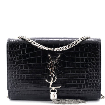 Saint Laurent Classic Monogram Tassel Crossbody Bag Crocodile Embossed Leather Small