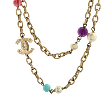 Chanel CC Station Long Necklace Metal with Faux Pearls and Beads