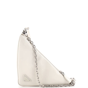 Prada Triangle Logo Zip Chain Crossbody Bag Embossed Leather Small