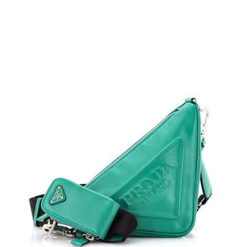 Prada Triangle Logo Zip Chain Crossbody Bag Embossed Leather Small