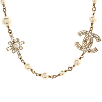 Chanel CC Cross Station Necklace Metal with Crystals and Faux Pearls