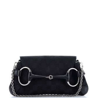 Gucci Horsebit Chain Clutch GG Canvas with Leather Medium