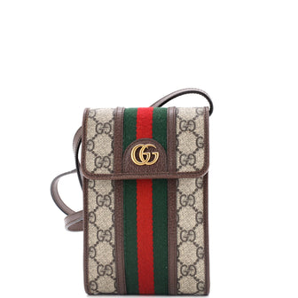 Gucci Ophidia Flap Phone Holder Crossbody Bag GG Coated Canvas
