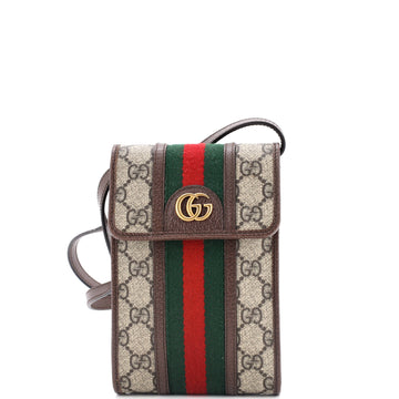 Gucci Ophidia Flap Phone Holder Crossbody Bag GG Coated Canvas