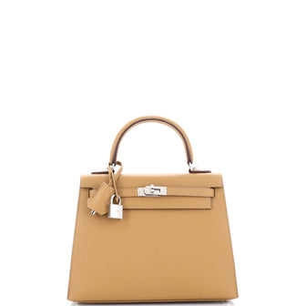 Hermes Kelly Handbag Brown Epsom with Palladium Hardware 25