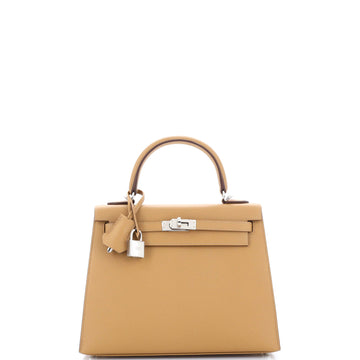 Hermes Kelly Handbag Brown Epsom with Palladium Hardware 25