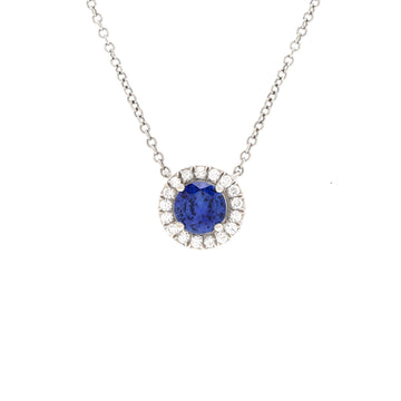 Tiffany & Co. Soleste Round Pendant Necklace Platinum with Diamonds and Blue Sapphire