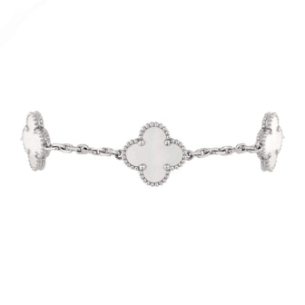 Van Cleef & Arpels Vintage Alhambra 5 Motifs Bracelet 18K White Gold and Mother of Pearl