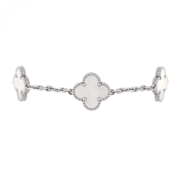 Van Cleef & Arpels Vintage Alhambra 5 Motifs Bracelet 18K White Gold and Mother of Pearl