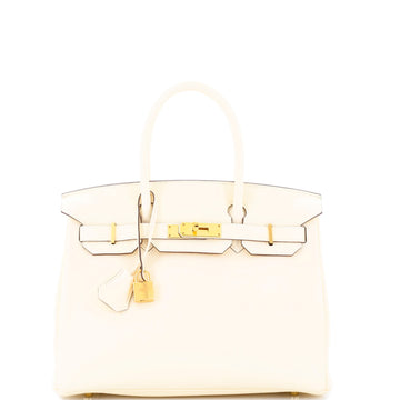 Hermes Birkin Handbag Light Clemence with Gold Hardware 30