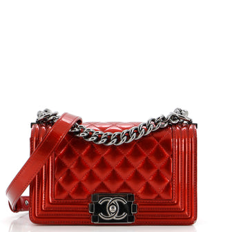 Chanel Boy Flap Bag Quilted Patent Small