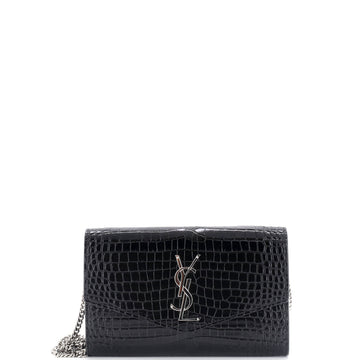 Saint Laurent Classic Monogram Wallet on Chain Crocodile Embossed Leather