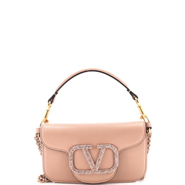 Valentino Garavani VLogo Loco Flap Shoulder Bag Leather with Crystals Small
