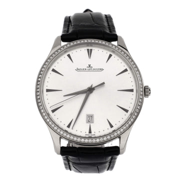 Jaeger-LeCoultre Master Ultra Thin Date Automatic Watch White Gold and Alligator with Diamond Bezel 40