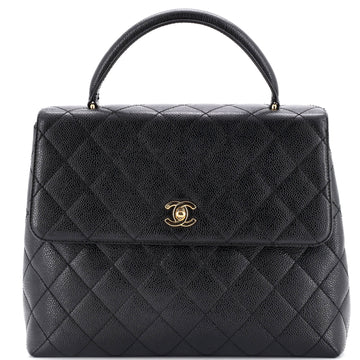 Chanel Vintage Classic Top Handle Flap Bag Quilted Caviar Jumbo