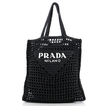 Prada Triangle Logo Open Tote Raffia
