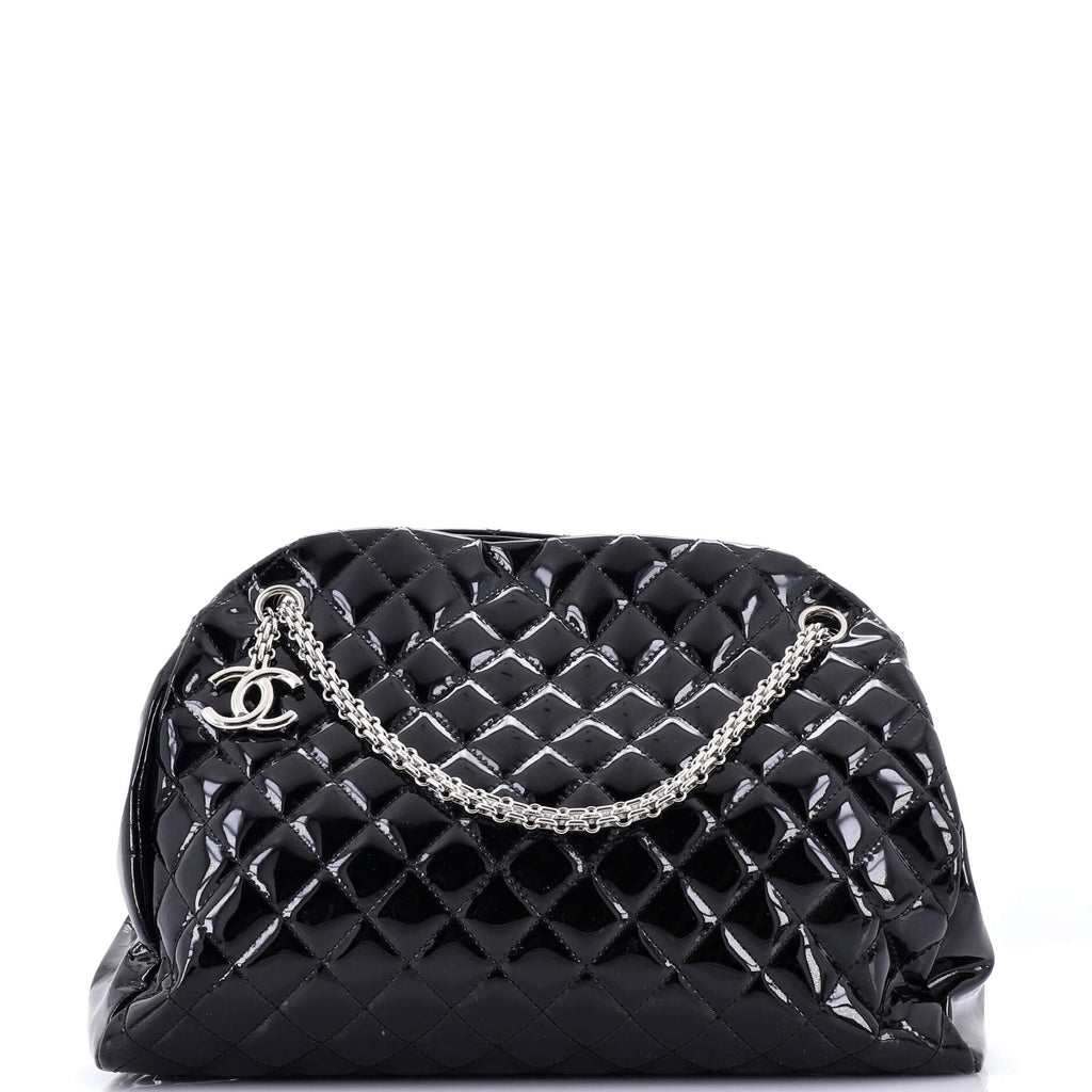Chanel Just Mademoiselle Bag Quilted Patent Large Black 309982110