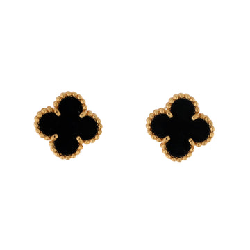 Van Cleef & Arpels Sweet Alhambra Stud Earrings 18K Yellow Gold and Onyx