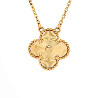 Van Cleef & Arpels Vintage Alhambra Pendant Necklace Guilloche 18K Yellow Gold