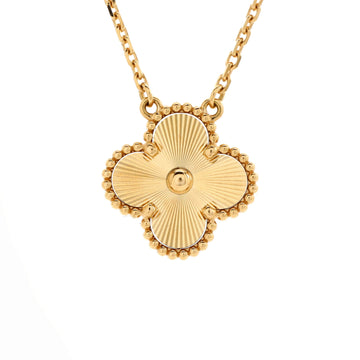 Van Cleef & Arpels Vintage Alhambra Pendant Necklace Guilloche 18K Yellow Gold