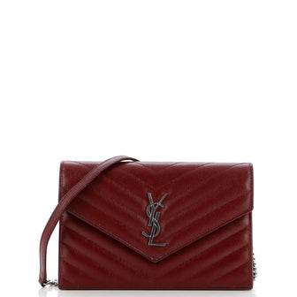 Saint Laurent Classic Monogram Wallet on Chain Matelasse Chevron Leather Small