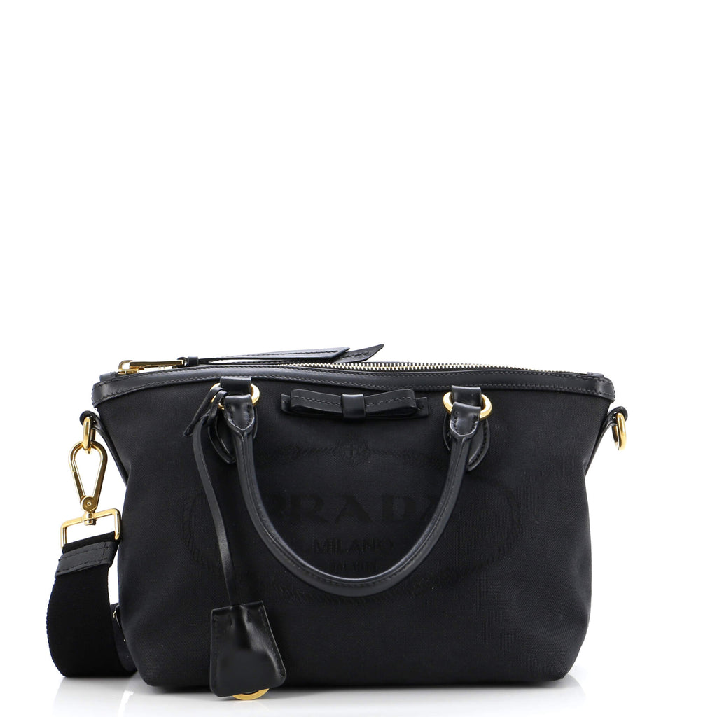 Prada Logo Convertible Zip Tote Canvas with Leather Small 309982
