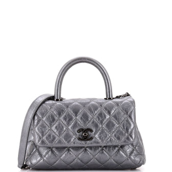 Chanel Coco Top Handle Bag Quilted Aged Calfskin Mini