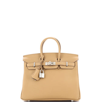 Hermes Birkin Handbag Brown Clemence with Palladium Hardware 25