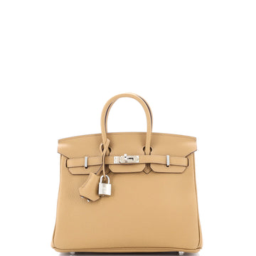 Hermes Birkin Handbag Brown Clemence with Palladium Hardware 25