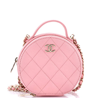 Chanel Handle with Care Round Vanity Case with Chain Quilted Caviar Small