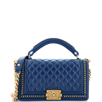 Chanel Chain Handle Boy Flap Bag Quilted Glazed Calfskin Old Medium