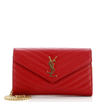 Saint Laurent Classic Monogram Wallet on Chain Matelasse Chevron Leather Medium