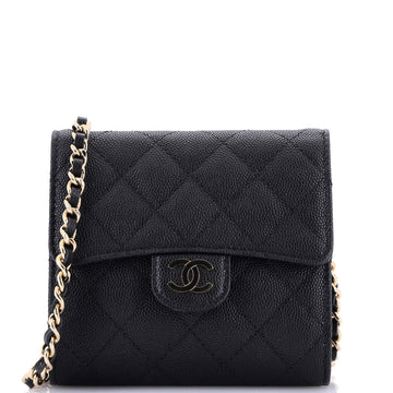 Chanel Flap Zip Around Card Case On Chain Quilted Caviar Mini