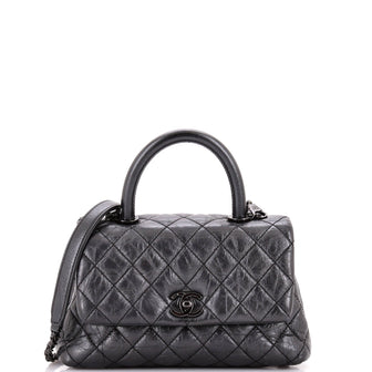 Chanel So Black Coco Top Handle Bag Quilted Aged Calfskin Mini