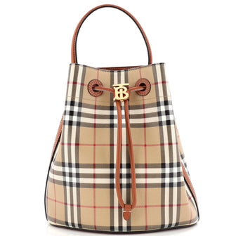 Burberry TB Drawstring Bucket Bag Vintage Check Canvas Small